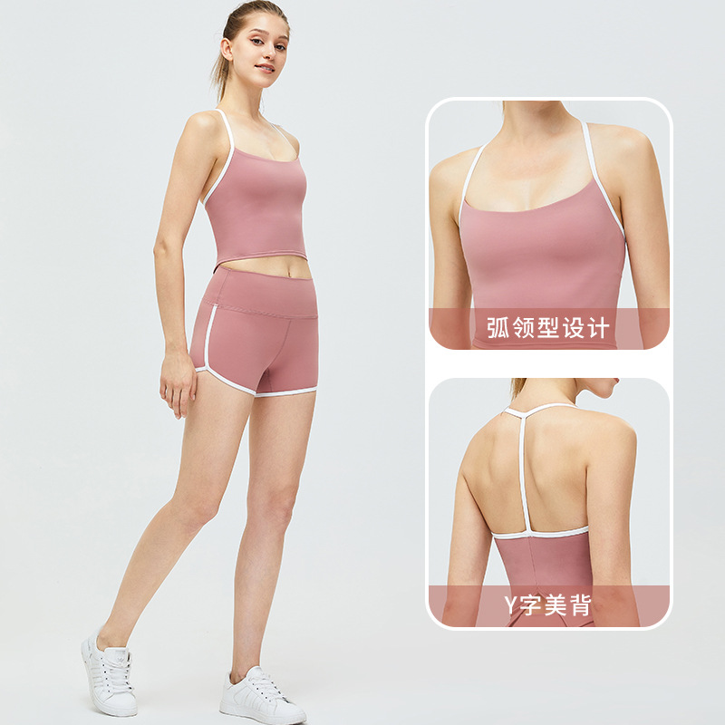 Ropa interior deportiva a juego transfronteriza hling de yoga belleza en la espalda correa para el cuello Chaleco de almohadilla para el pecho ropa de yoga fitness de secado rápido