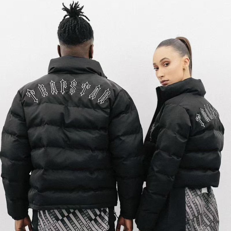 Trapstar Embroidered Letter Logo Winter Thickened Hooded Cotton Jacket Unisex Zip-Up Cardigan Cotton Coat