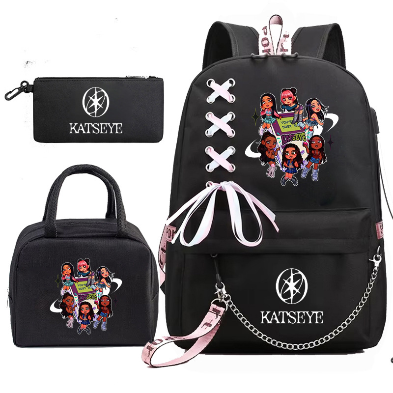 Katseye Korean Girl Group School Bag for Middle and High School Students Amazon Backpack Pencil Case Three-Piece Set 1216