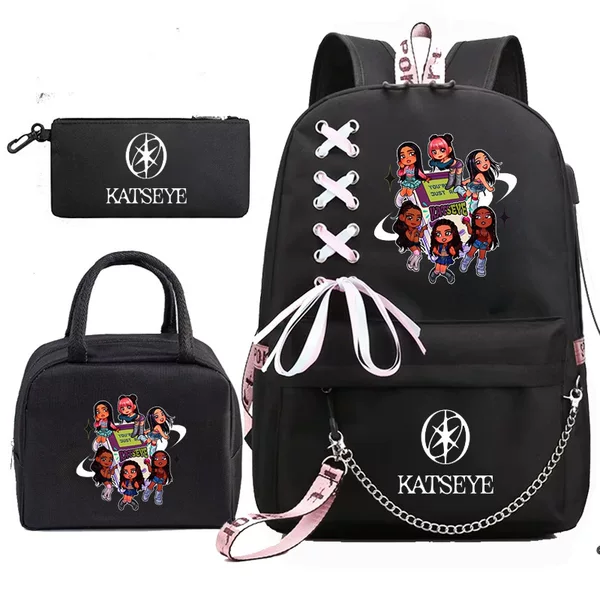 Katseye Korean Girl Group School Bag for Middle and High School Students Amazon Backpack Pencil Case Three-Piece Set 1216