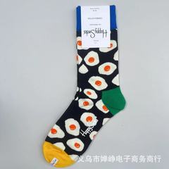 New HappySocks socks with smiling face, heart pattern, checkered design, scrambled egg trend brand, combed cotton crew socks for women, suitable for all four seasons