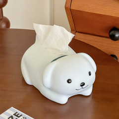 クリームスタイルのかわいい白い犬ハイエンドティッシュボックスリビングルームコーヒーテーブルナプキンボックステーブルホームティッシュボックス