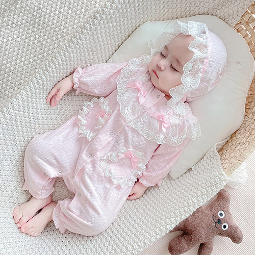  Autumn New Arrival Pure Cotton Baby Girls' Long Sleeve Jumpsuit Crawling Suit Wholesale