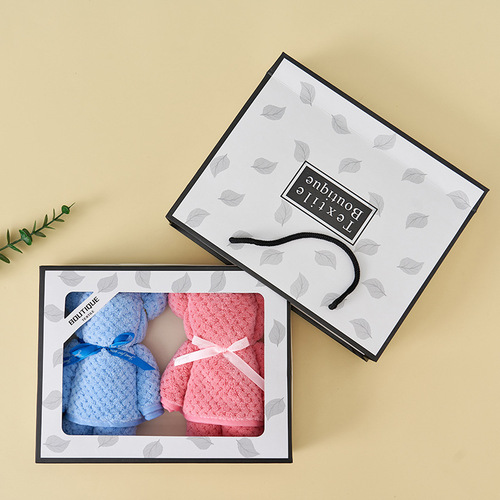Pineapple grid high-density coral velvet towel INS style two towel gift box set cute Japanese gift towel