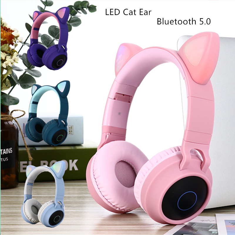 可爱猫耳朵发光重低音头戴式耳机手机电脑可折叠伸缩无线蓝牙耳机