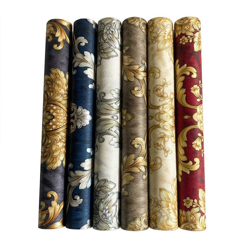 Red 3D three-dimensional European flower wallpaper bedroom living room dining room KTV box background wall palace style wallpaper