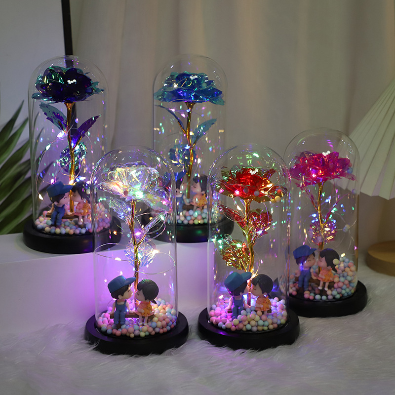 Christmas Qixi Thanksgiving Glass Lampshade Everlasting Flower Rose Gift Cross-border Night Light Decorative Shelf Lamps Lantern