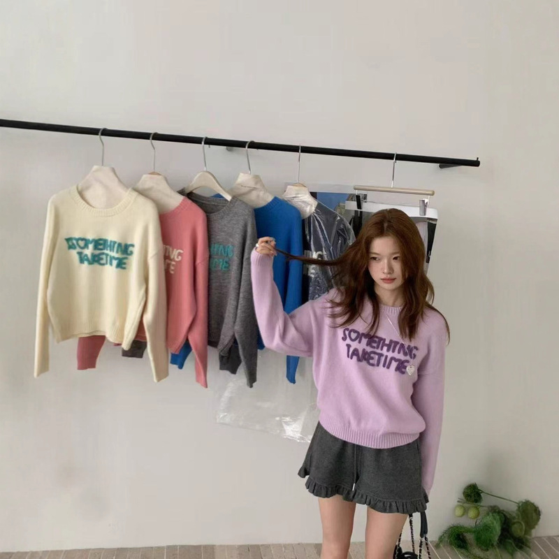 2025 New Autum Korean Designer Callme*Aby Knitwear Knitwear Women's Contrasting Round Neck Long Sleeves