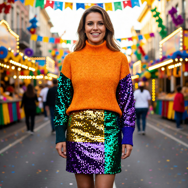 Cross-Border European and American Mardi Gras Carnival New Orleans Party Sequined Round Neck Pullover Sweater New Style