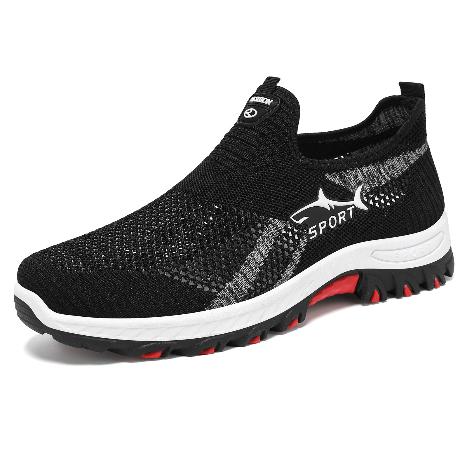 Comercio exterior de tela aérea de gran tamaño zapatos de hombre transfronterizos TEMU zapatos casuales de tiburón con suela suave zapatos deportivos de malla transpirables zapatos individuales