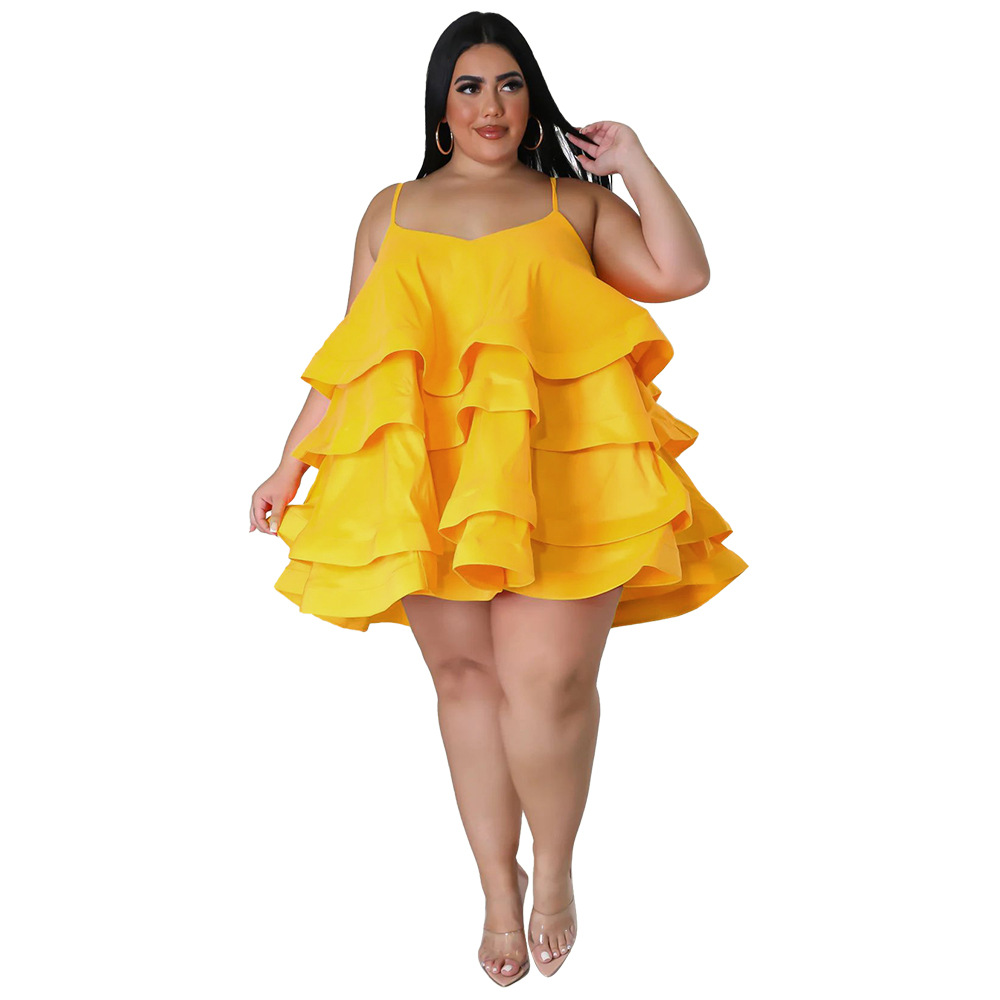 Sexy ärmelloses Rüschenkleid für Damen, verstellbare Schulterträger, europäisch-amerikanischer Stil, Dropshipping möglich, Übergrößen_voghion.com