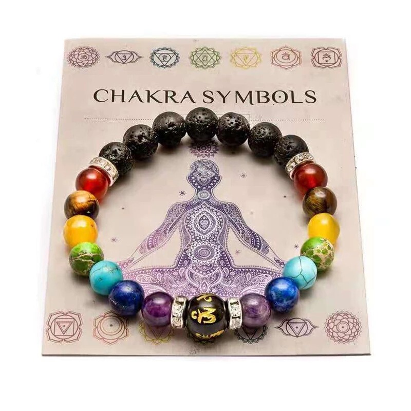 Longrui European and American Colorful Men's and Women's Imitation Natural Stone Crystal Bracelets Mandala Yoga Meditation Bracelets Wholesale