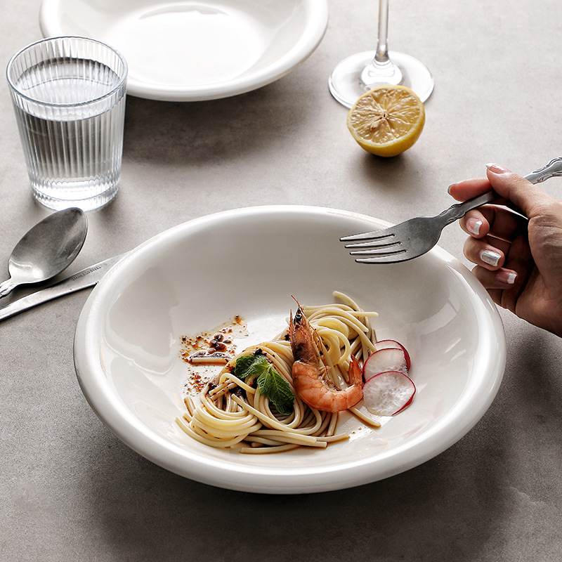 Platos de cerámica de hotel platos de cerámica de restaurante platos blancos redondos profundos platos de platos caseros