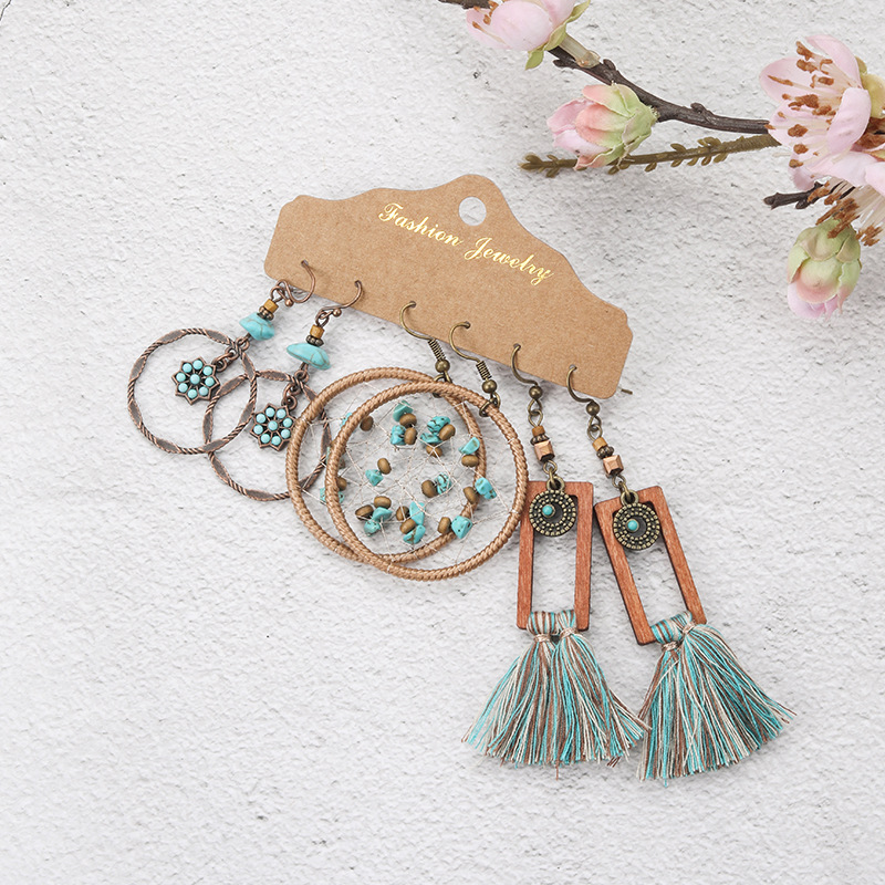 Bohemian 3-piece Hollow Tassel Earring Set Wholesale Nihaojewelry display picture 4