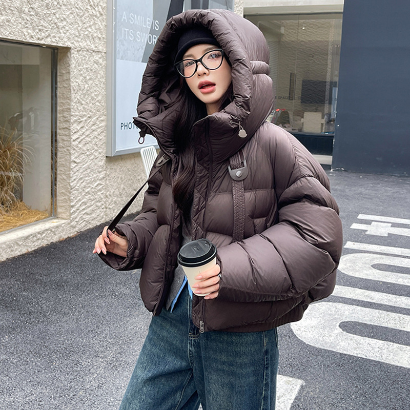 2025年新款泡芙连帽白鸭绒羽绒服女短款休闲加厚小个子洋气面包服|undefined