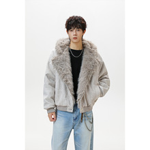 2025冬季新款时尚男士棉衣设计感连帽加厚宽松大码青少年韩版外套