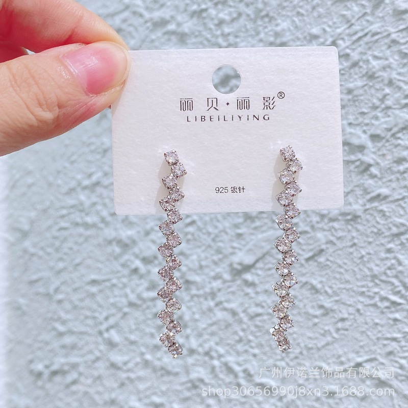 丽银/丽贝丽影闪锆吊坠轻奢风s925银针耳环高级感长款宴会奢华女|undefined