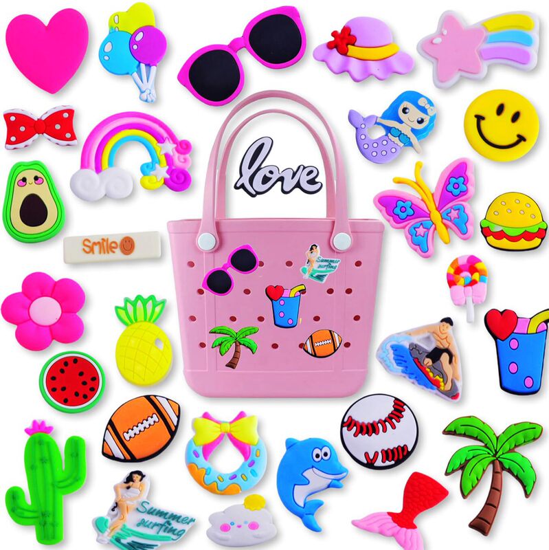 Cross Border Bag Buckle Amazon Bogg Bag Accessories Rainbow Summer Cute PVC Rubber Beach Bag Decoration