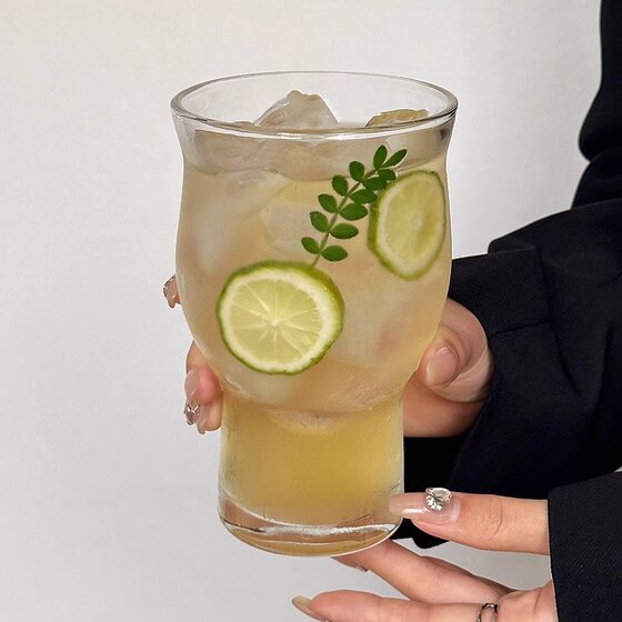 Iced Americano Cup, Large-Capacity Soda Sparkling Water Cup, Niche Retro Wide-Mouth Glass Cup, Cold Drink Cup, Fruit Tea Cup