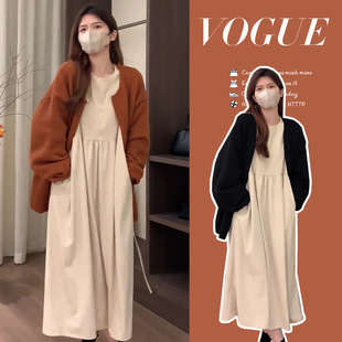 in stock 2024 autumn French corduroy maternity long dress sweater coat two-piece set