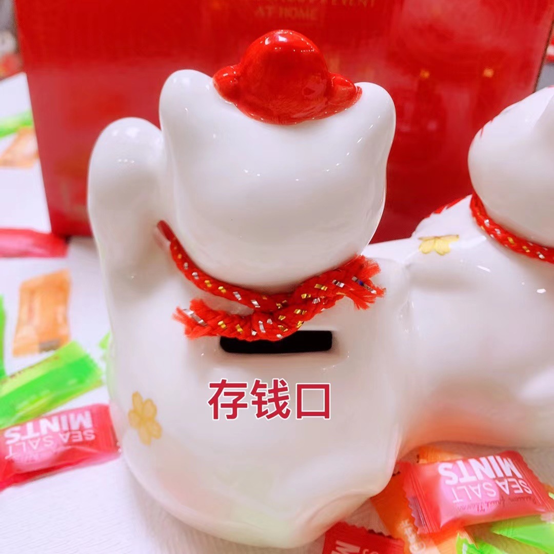 Personalidad creativa para atraer la fortuna pareja de gatos adornos regalos de boda doble xi ahorro lata decoración de la sala de estar cerámica gato chino