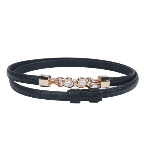 Black belt for women with fine decoration and skirt waist versatile pearl buckle women's suit sweater small belt for women