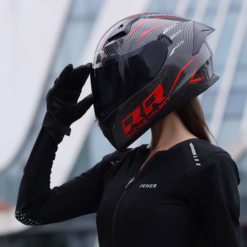 Cascos de motocicleta para hombres y mujeres, motocicleta retrógrado pedaleos de crucero de simulación de cuatro estaciones 3C personalidad anti-nebra casco completo