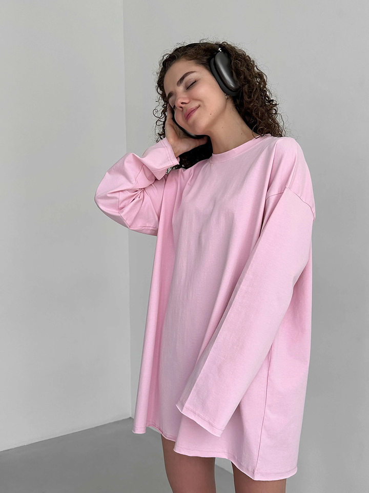 Áo thun nữ cotton 100% cổ tròn tay dài form rộng màu trơn — Màu cà phê, Màu hồng, Màu mơ, Màu trắng chi tiết 31