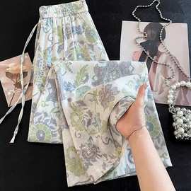 高级感妈妈阔腿裤百搭女士夏季薄款2025年新款爆款印花休闲直筒裤