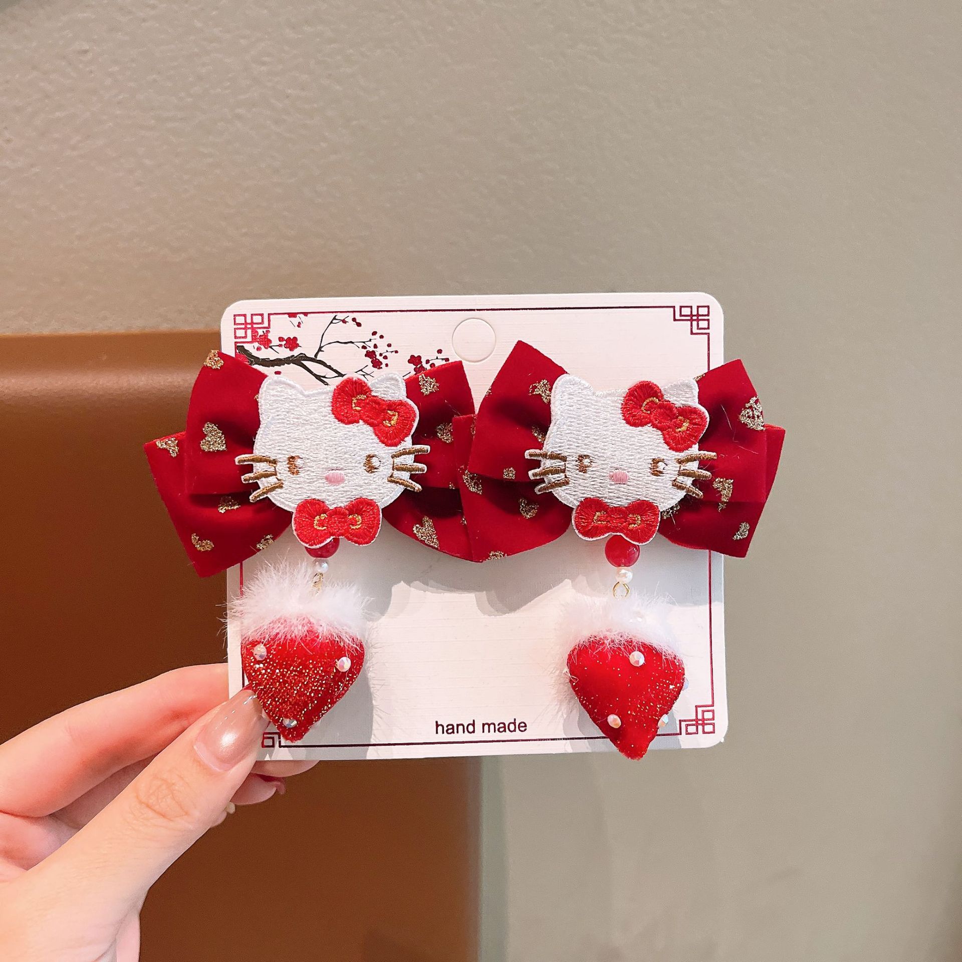 Año Nuevo gran arco festivo rojo para niños adornos de cabello dulce lindo gato gato niñita tocado clips frangea