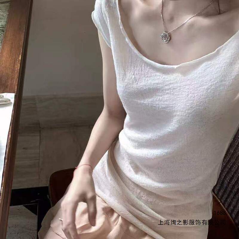 "Rose Poetry Magazine" Pure Vibe Minimalist Natural Raw Edge Slimming Jacquard Versatile T-Shirt Casual Sleeveless Top "Rose Poetry Magazine" Pure Vibe Minimalist Natural Raw Edge Slimming Jacquard Versatile T-Shirt Casual Sleeveless Top