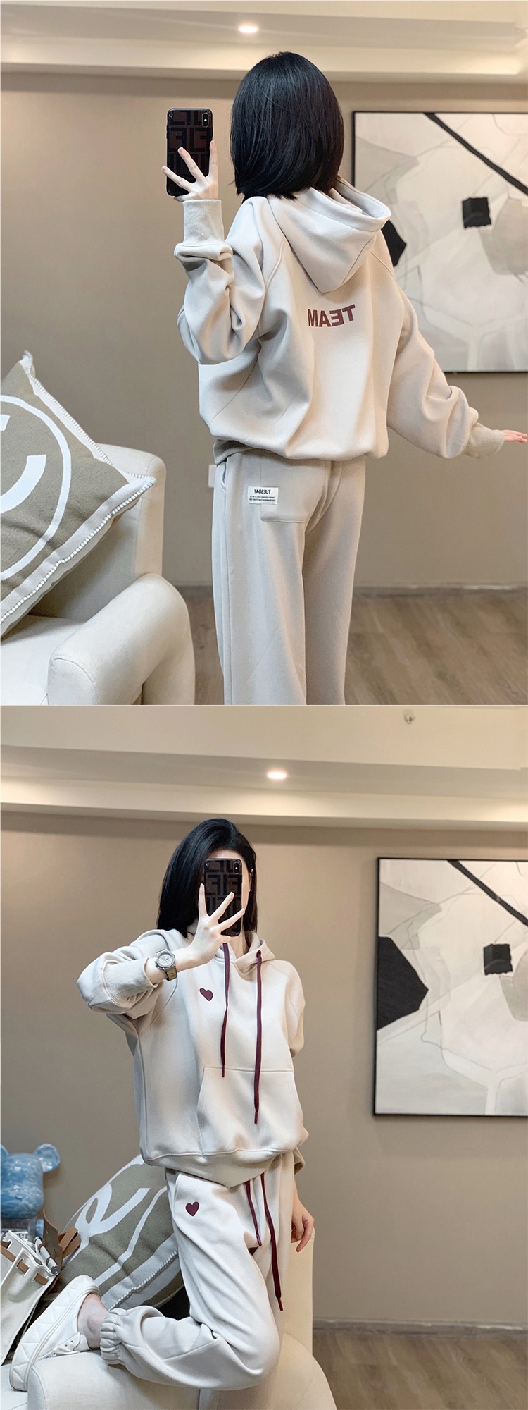 ActiveGo Salt Style Hooded Sweatshirt Casual Sports For Women, Autumn And Winter Fleece-Lined New Fashionable Slimming Two-Piece_desvips.com
