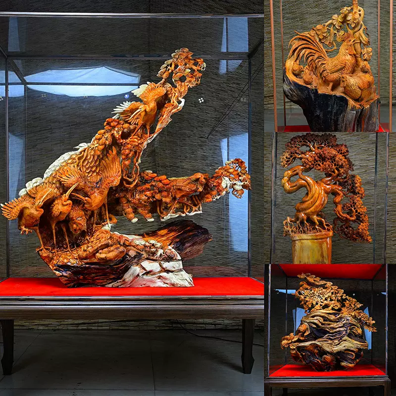 太行崖柏陈化料三羊开泰木雕天然随形根雕天然抱石工艺品根雕摆件