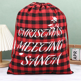 New Christmas Plaid Cotton Drawstring Flap Pocket Pants Cross-Border Special Drawstring Cotton and Linen Drawstring Flap Pocket Pants Storage Bag with Customizable Logo