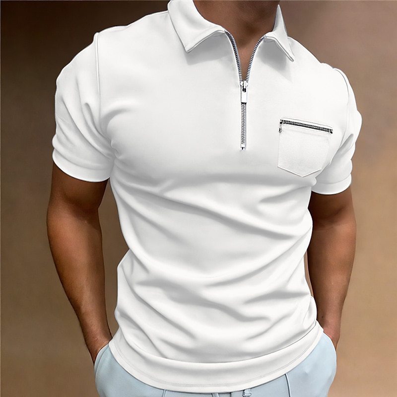 Cross-border 2023 summer men's polo shirt solid color pocket short sleeve lapel T-shirt casual fit top European and American men
