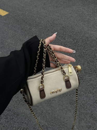  New Retro Chain Cylinder Bag Suede Soft Handbag Messenger Bag Women’s Niche High-end Pillow Bag