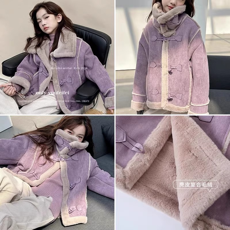 여자 모피 원피스 코트 겨울 옷 어린이 따뜻한 디어 스킨 양털 서양식 인터넷-유명한 바이커 재킷 HUZHOU ZHILI