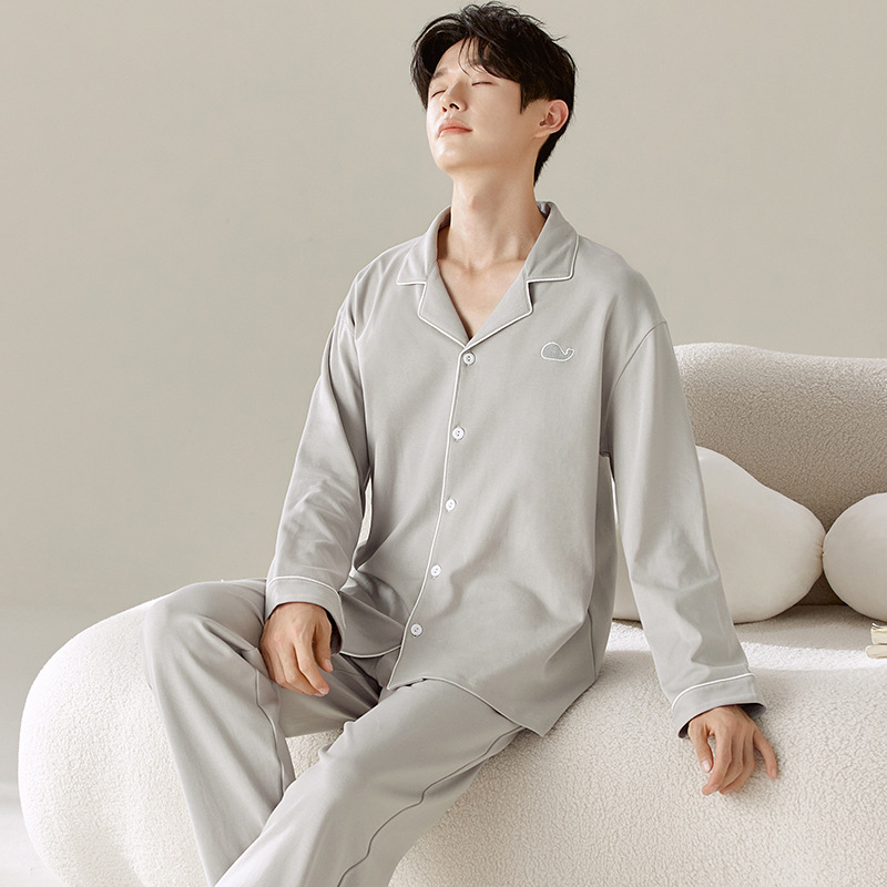 2025 New Pajamas 100% Cotton Large Size Men's Home Clothes Can Be Worn Outside Spring and Autum Long-Sleeved Pants Suit