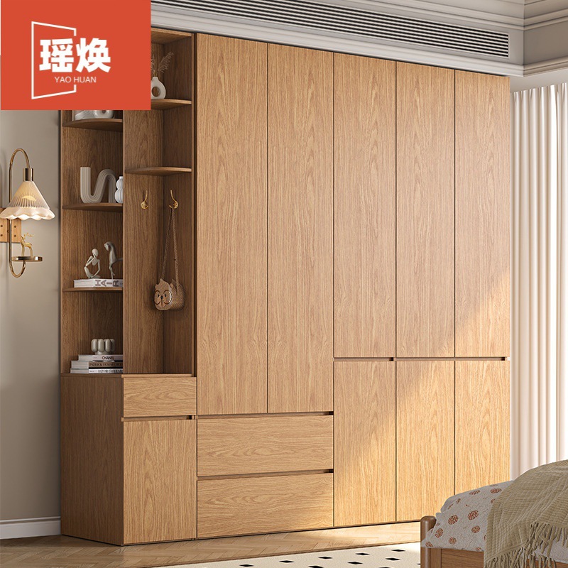 Sectional Wardrobe for Bedroom Home Use, One-Door to the Ceiling, Natural Wood Color, Modern Minimalist Small Apartment Enf Finished Large Wardrobe