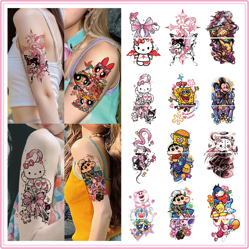 Original Summer Girl Oldschool Splicing Cartoon Flower Arm Tattoo Stickers Waterproof Long-Lasting Realistic Colorful Stickers