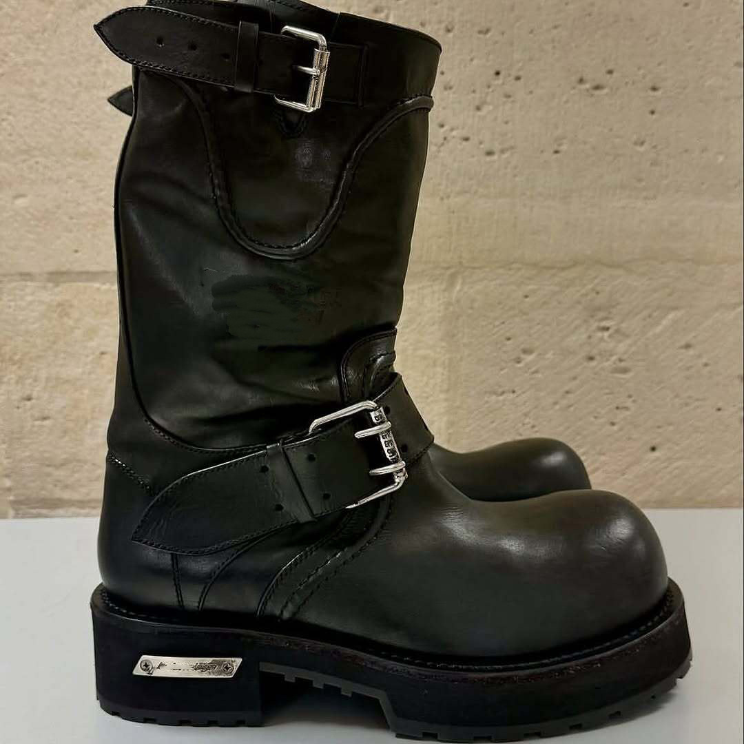 Leather Version Thick-soled Street Style Women's 2025 Autumn And Winter New Large Toe Martin Mid-calf Multifunctional Riding Boots_voghion.com