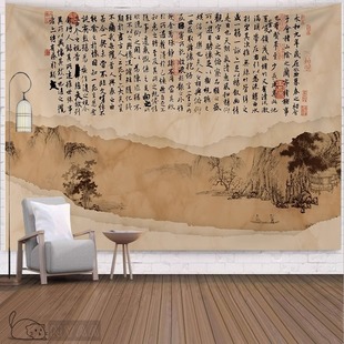 Vintage Orchid Pavilion Preface Calligraphy Background Cloth Song Huizong Ruihe Hanging Cloth Heart Sutra Wall Decoration Chinese Tapestry Tablecloth