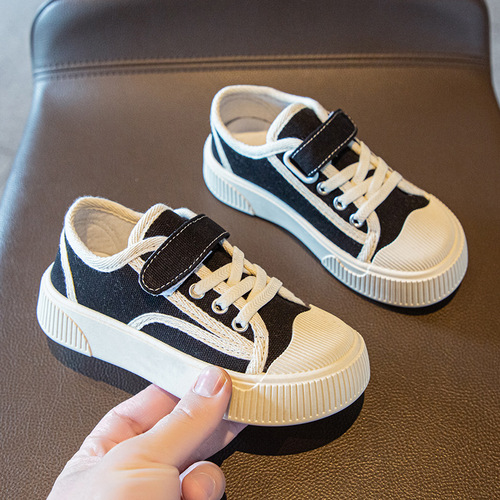 Houndstooth children's canvas shoes 2024 spring and autumn large children's flat non-slip comfortable boys and girls student sports sneakers