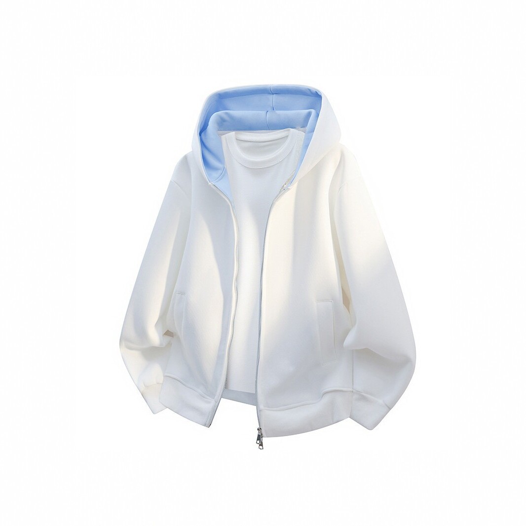 Two-tone hooded cardigan sweatshirt for men, spring and autumn style, loose casual sports jacket, solid color versatile jacket top