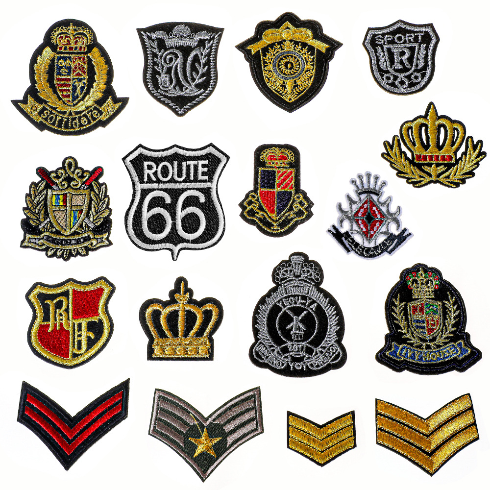 电脑绣花标刺绣布贴金线徽章盾牌校服英伦风制服补丁贴热熔胶贴布