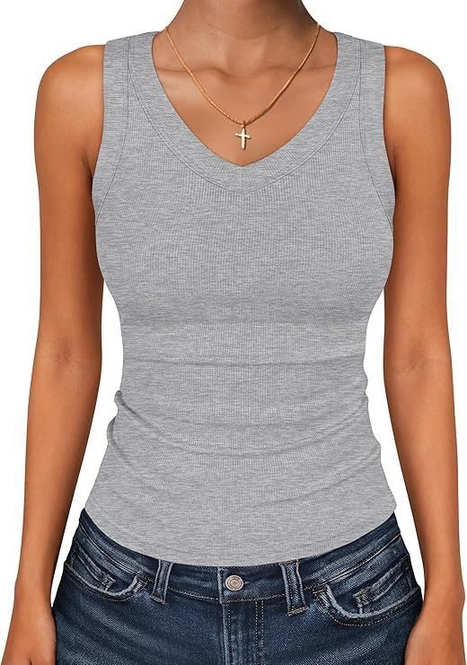 2026 Cross-Border Summer Women's T-Shirt Vest V-Neck Ribbed Slim Fit Basic Sleeveless Knit Fashion Casual Top_ecoleips.com