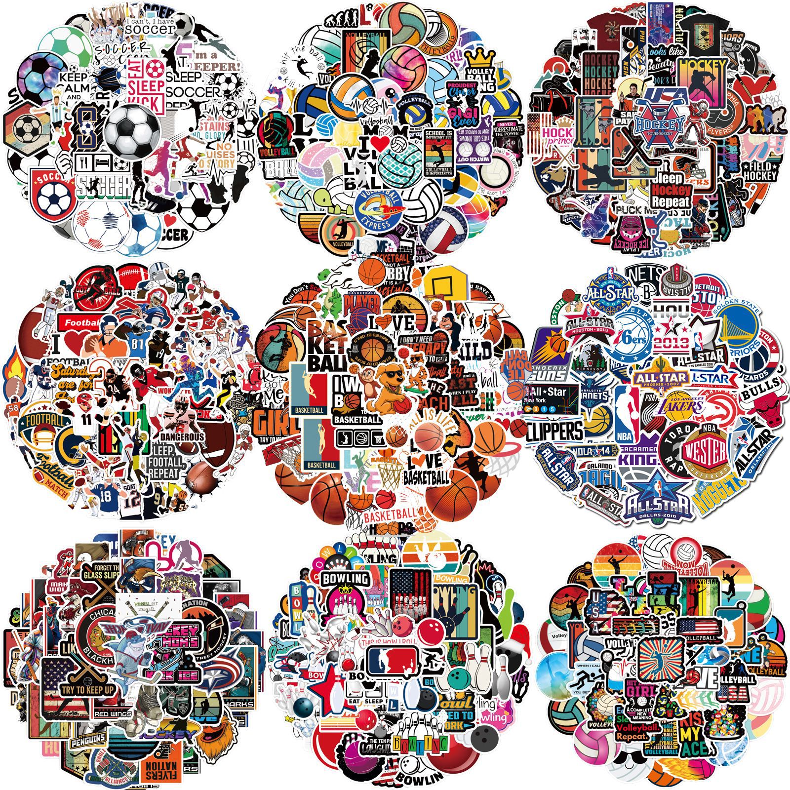 1500 bolas mixtas estrellas pegatinas de graffiti fútbol hockey béisbol portátil impermeable skate troquelado pegatinas