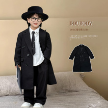 童装男童风衣儿童长款外套2023秋冬款英伦中大童洋气宝宝大衣潮酷