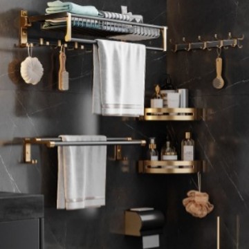 Punch-libre de espacio de aluminio toallero baño Baño hardware colgante traje malla cesta toalla rack