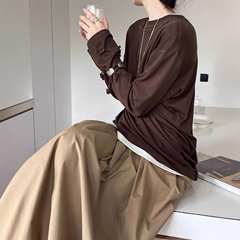 初打十三行2025秋季新款法式撞色立体花朵慵懒褶皱长袖T恤女TB904